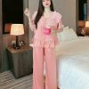 Đồ bộ quần dài pijama áo tay ngắn bèo cổ tròn viền bèo - DBO4124