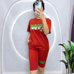 Đồ bộ quần ngố màu áo tay ngắn in chữ - DBO4128