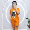 Đồ bộ quần ngố màu áo tay ngắn in hình gấu - DBO4129