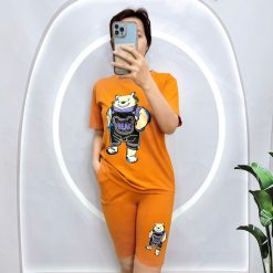 Đồ bộ quần ngố màu áo tay ngắn in hình gấu - DBO4129
