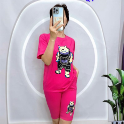 Đồ bộ quần ngố màu áo tay ngắn in hình gấu - DBO4129