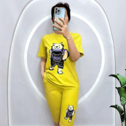 Đồ bộ quần ngố màu áo tay ngắn in hình gấu - DBO4129