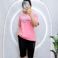 Đồ bộ quần ngố đen áo tay ngắn in chữ - DBO4133