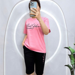 Đồ bộ quần ngố đen áo tay ngắn in chữ - DBO4133