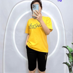 Đồ bộ quần ngố đen áo tay ngắn in chữ - DBO4133