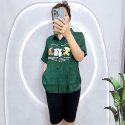 Đồ bộ quần ngố đen áo sơ mi tay ngắn cổ bẻ in hình - DBO4134