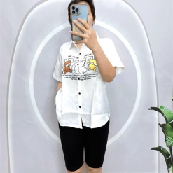 Đồ bộ quần ngố đen áo sơ mi tay ngắn cổ bẻ in hình - DBO4134