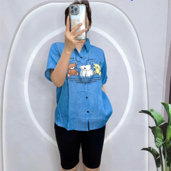Đồ bộ quần ngố đen áo sơ mi tay ngắn cổ bẻ in hình - DBO4134