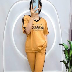 Đồ bộ quần ngố áo tay ngắn in chữ form rộng - DBO4137