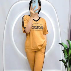 Đồ bộ quần ngố áo tay ngắn in chữ form rộng - DBO4137