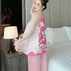 Đồ bộ quần dài áo yếm dây hoạ tiết dễ thương - DBO4141