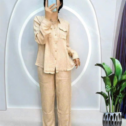 Đồ bộ quần dài áo sơ mi tay dài cổ bẻ màu trơn - DBO4146