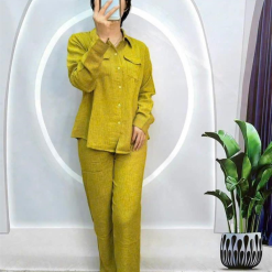 Đồ bộ quần dài áo sơ mi tay dài cổ bẻ màu trơn - DBO4146