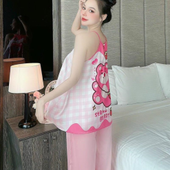 Đồ bộ quần dài áo yếm dây hoạ tiết mặc nhà - DBO4162