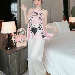 Đồ bộ quần dài áo yếm dây hoạ tiết mặc nhà - DBO4162