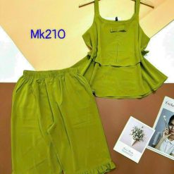 Đồ bộ quần lửng viền bèo áo dây 2 tầng màu trơn - DBO4163