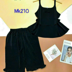 Đồ bộ quần lửng viền bèo áo dây 2 tầng màu trơn - DBO4163