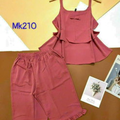 Đồ bộ quần lửng viền bèo áo dây 2 tầng màu trơn - DBO4163