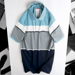 Áo Thun Sọc Nam Trung Niên Phối Màu Cổ Bẻ Có Túi Thun Cotton (Có size 3x) - AS054