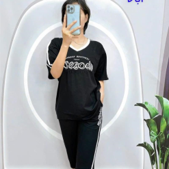 Đồ bộ quần lửng áo tay ngắn cổ tim in chữ form rộng - DBO4171