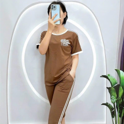 Đồ bộ quần lửng áo tay ngắn phối viền in hình - DBO4178