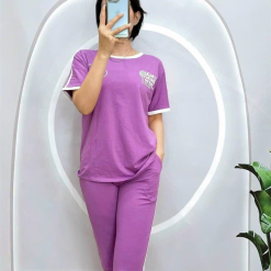 Đồ bộ quần lửng áo tay ngắn phối viền in hình - DBO4178