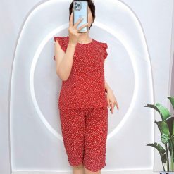Đồ bộ quần lửng áo sát nách viền bèo hoạ tiết - DBO4179