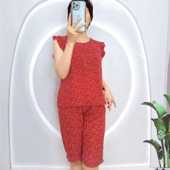Đồ bộ quần lửng áo sát nách viền bèo hoạ tiết - DBO4179