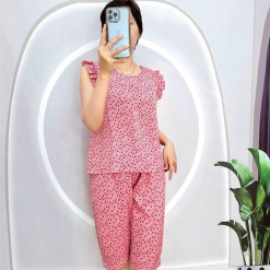 Đồ bộ quần lửng áo sát nách viền bèo hoạ tiết - DBO4179