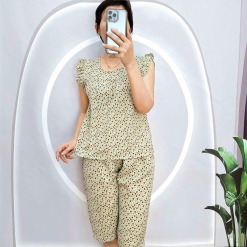 Đồ bộ quần lửng áo sát nách viền bèo hoạ tiết - DBO4179