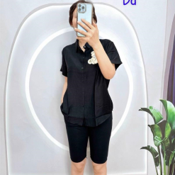 Đồ bộ quần ngố đen áo sơ mi tay ngắn in hình - DBO4189