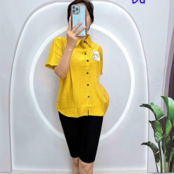 Đồ bộ quần ngố đen áo sơ mi tay ngắn in hình - DBO4189