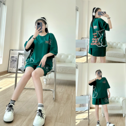 Đồ bộ thun nữ form rộng tay lỡ in hình gấu bên hông form dưới 70kg - DBO4196