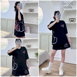 Đồ bộ thun nữ form rộng tay lỡ in hình gấu bên hông form dưới 70kg - DBO4196