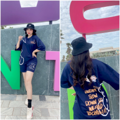 Đồ bộ thun nữ form rộng tay lỡ in hình gấu bên hông form dưới 70kg - DBO4196