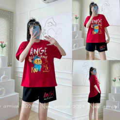 Đồ bộ thun nữ quần đùi in hình gấu stick form rộng 60kg - DBO4197