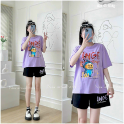 Đồ bộ thun nữ quần đùi in hình gấu stick form rộng 60kg - DBO4197