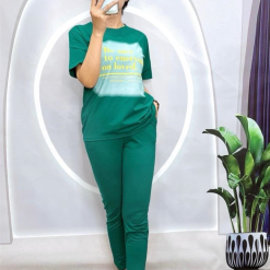 Đồ bộ quần dài áo tay ngắn in chữ trên nền trắng - DBO4206