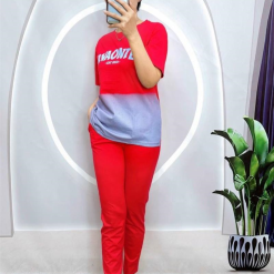 Đồ bộ quần dài màu áo tay ngắn cổ tròn 2 màu - DBO4210