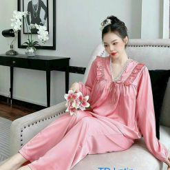 Đồ bộ latin quần dài áo tay dài cổ v ren trắng màu trơn - DBO4211