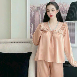 Đồ bộ latin quần dài áo tay dài cổ v ren trắng màu trơn - DBO4211