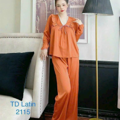 Đồ bộ latin quần dài áo tay dài cổ v ren trắng màu trơn - DBO4211