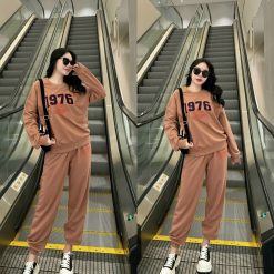 Đồ bộ thun nữ quần dài áo tay dài form rộng in số 1976 - DBO4216