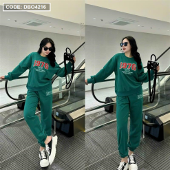 Đồ bộ thun nữ quần dài áo tay dài form rộng in số 1976 - DBO4216