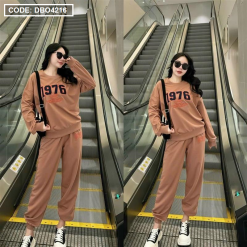 Đồ bộ thun nữ quần dài áo tay dài form rộng in số 1976 - DBO4216