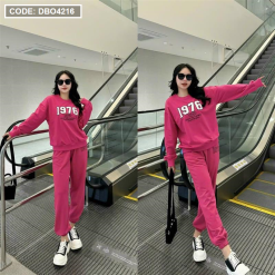 Đồ bộ thun nữ quần dài áo tay dài form rộng in số 1976 - DBO4216