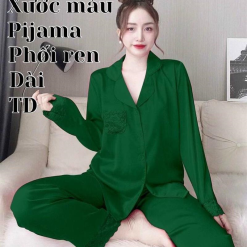 Đồ bộ pijama quần dài áo tay dài xước màu có túi phối ren - DBO4219