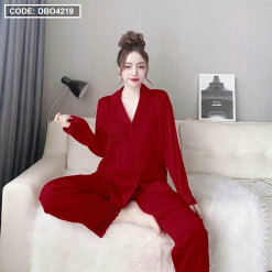 Đồ bộ pijama quần dài áo tay dài xước màu có túi phối ren - DBO4219