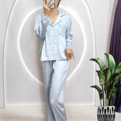 Đồ bộ pijama quần dài áo tay dài xước màu có túi phối ren - DBO4219