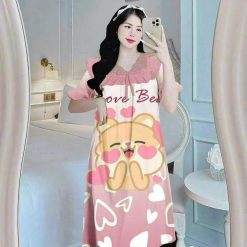 Đầm ngủ tiều thư form suông phối ren cổ in họa tiết - DBO4225